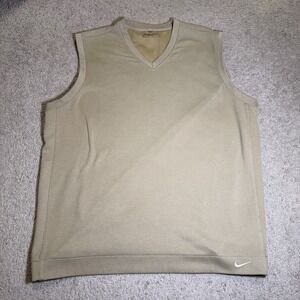 Nike Golf Vest Mens Large Beige Khaki Pullover V Neck Fit Dry Leisure Casual